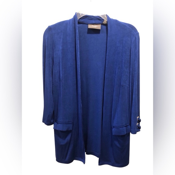Chico's Travelers Deep Blue Cardigan Jacket Size 0-Small Silver Rings in Sleeves - Picture 1 of 6